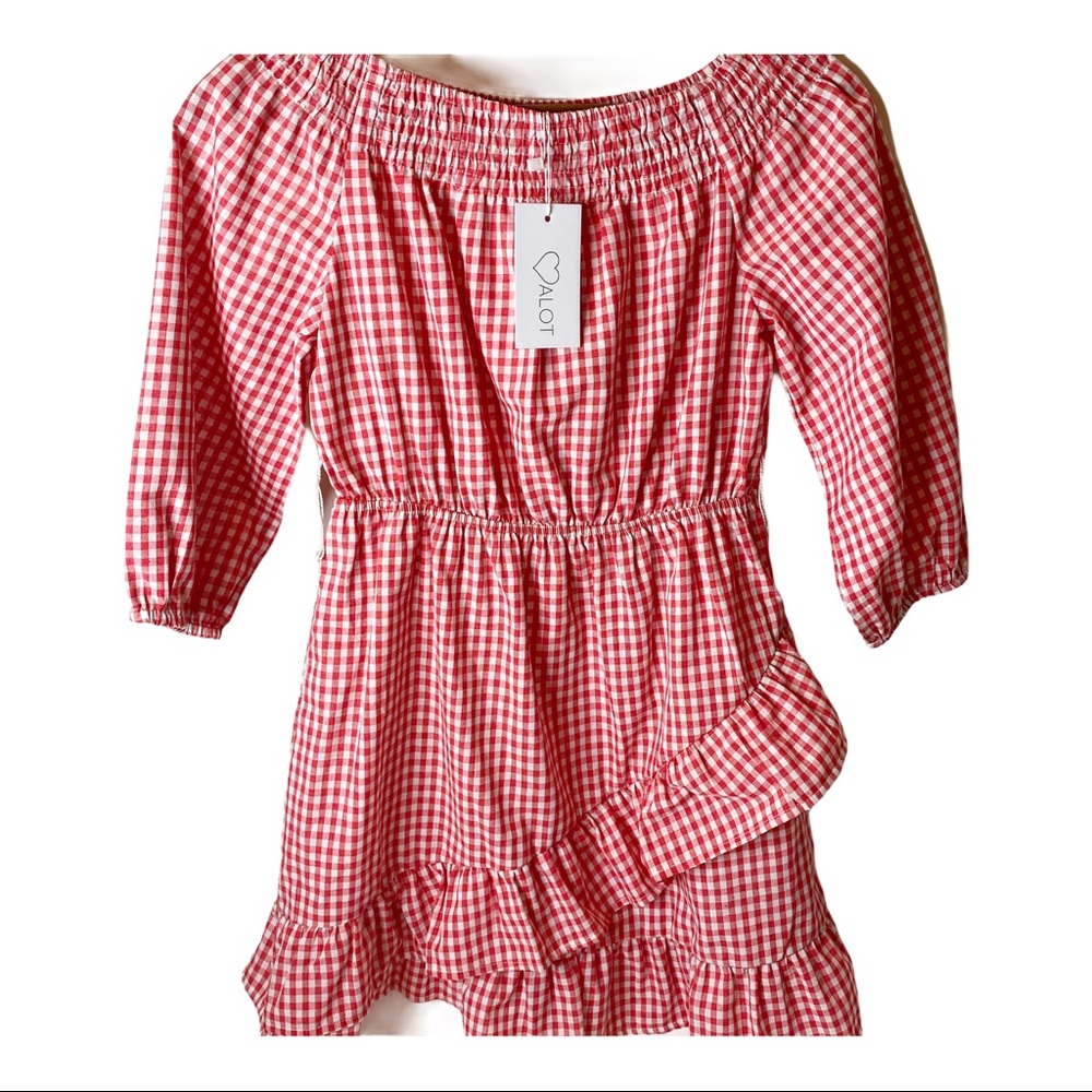 Alot Red Checked Cottage Core Ruffled Dress